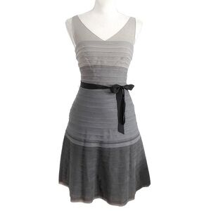 BCBGMAXAZRIA WENDY GREY OMBRE SLEEVELESS FIT & FLARE BELTED COCKTAIL PROM DRESS
